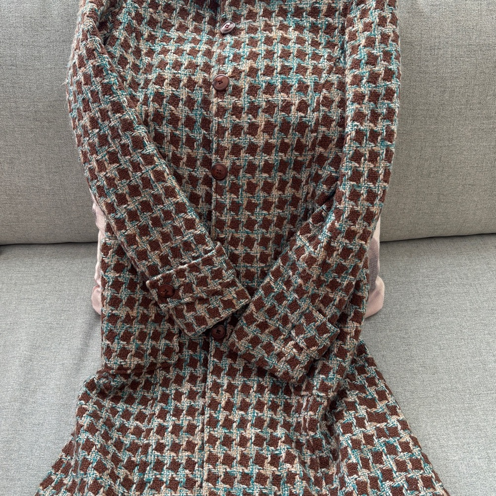Brown and Teal Houndstooth Coat